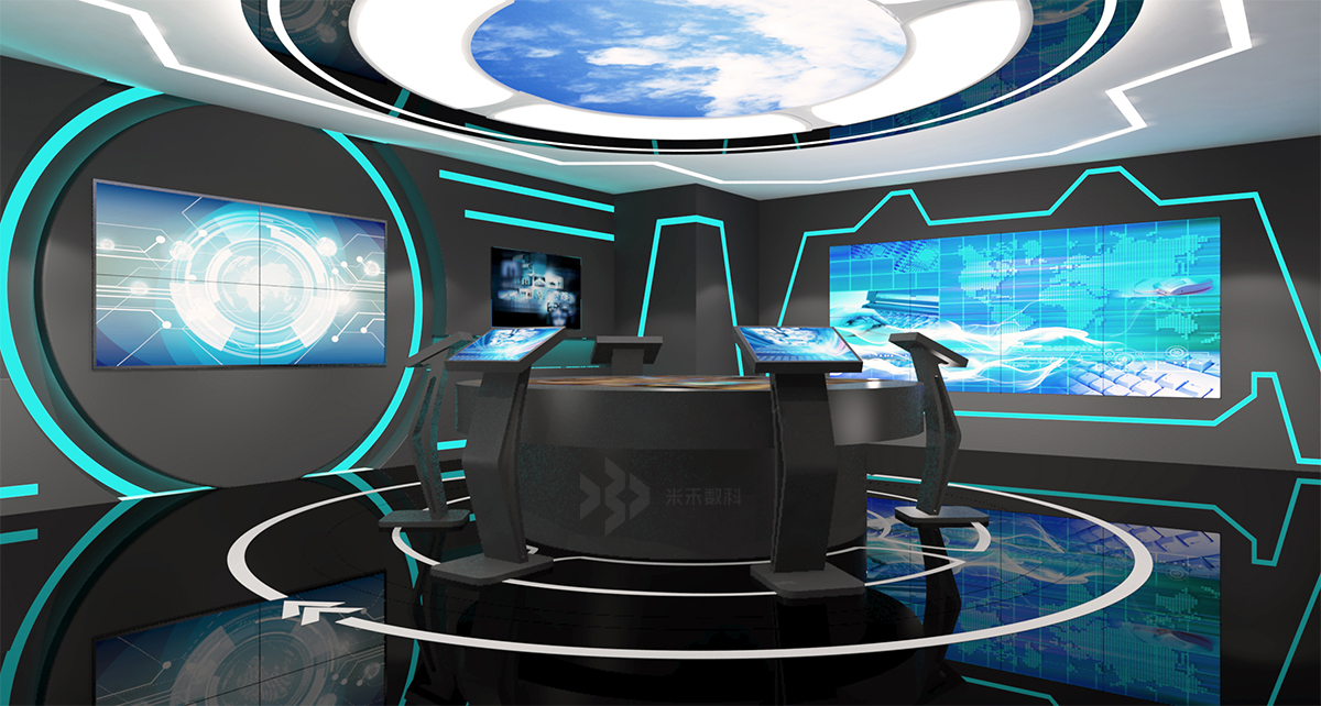 科技與視覺的融合 經典藍白配色多媒體企業展廳設計案例